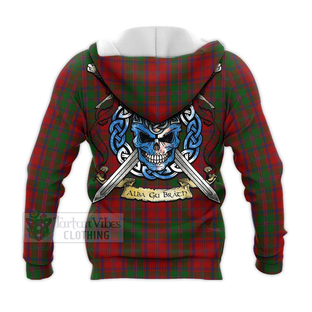 Tartan Vibes Clothing Stewart (Stuart) of Appin Tartan Knitted Hoodie with Family Crest Celtic Skull Style