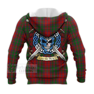 Stewart (Stuart) of Appin Tartan Knitted Hoodie with Family Crest Celtic Skull Style