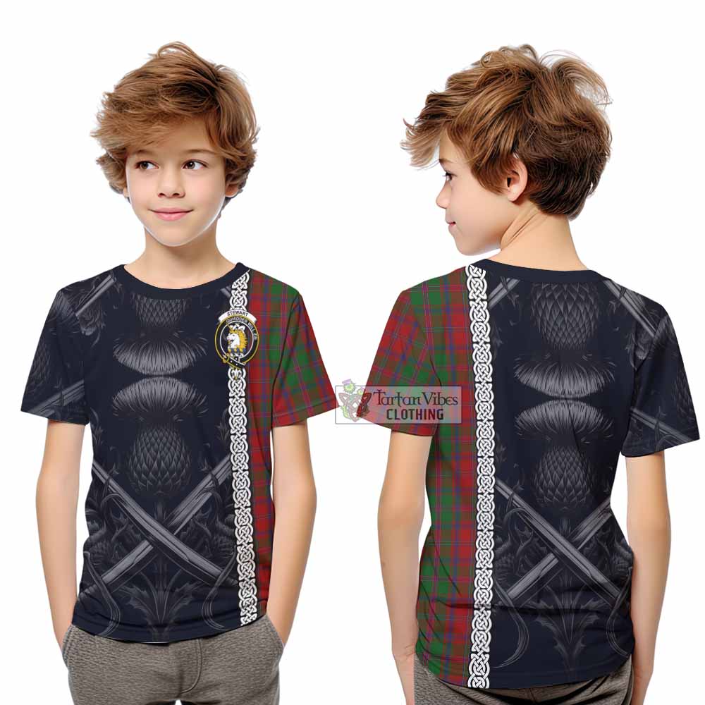 Tartan Vibes Clothing Stewart (Stuart) of Appin Tartan Kid T-Shirt with Family Crest Cross Sword Thistle Celtic Vibes