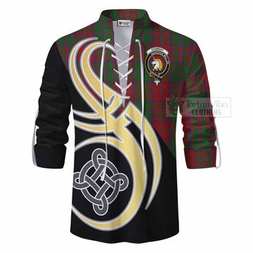 Stewart (Stuart) of Appin Tartan Ghillie Kilt Shirt with Family Crest and Celtic Symbol Style