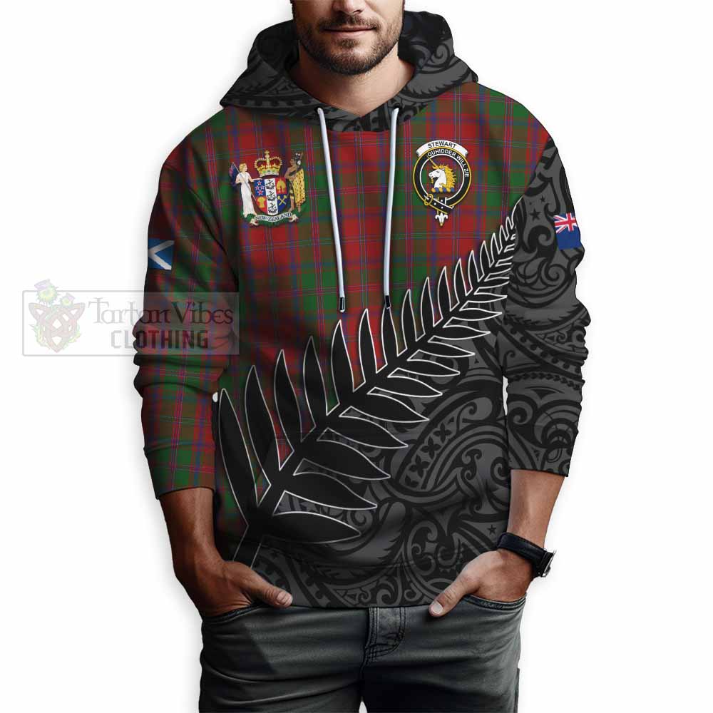 Tartan Vibes Clothing Stewart (Stuart) of Appin Crest Tartan Hoodie with New Zealand Silver Fern Half Style