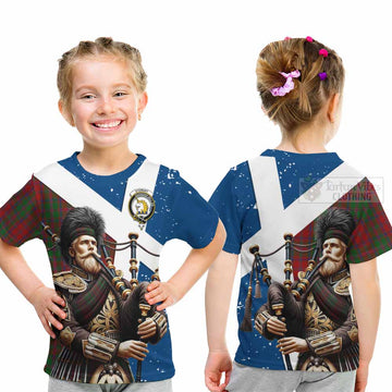 Stewart (Stuart) of Appin Tartan Kid T-Shirt with Family Crest Scottish Bagpiper Vibes