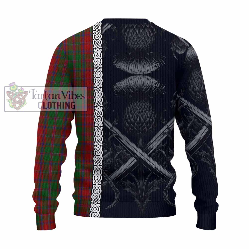 Tartan Vibes Clothing Stewart (Stuart) of Appin Tartan Knitted Sweater with Family Crest Cross Sword Thistle Celtic Vibes