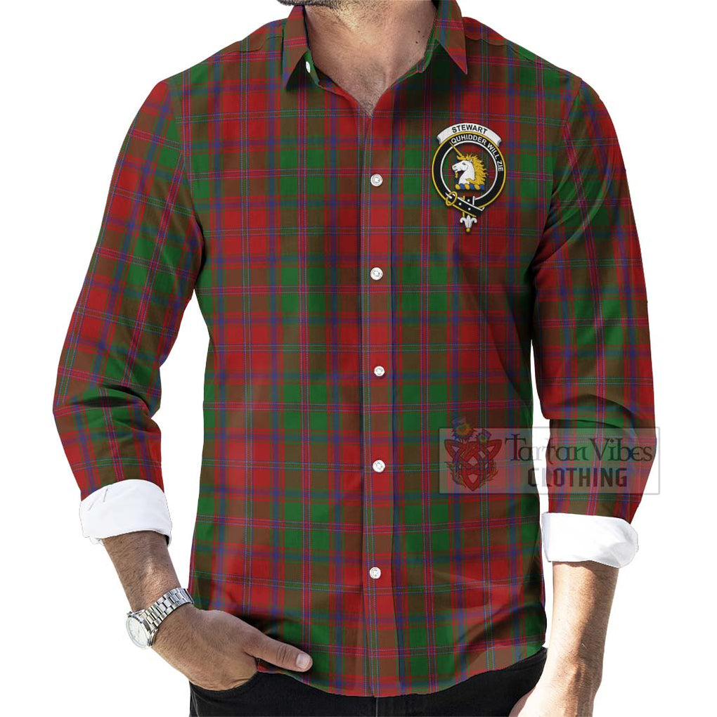 Tartan Vibes Clothing Stewart (Stuart) of Appin Tartan Long Sleeve Button Shirt with Family Crest and Bearded Skull Holding Bottles of Whiskey