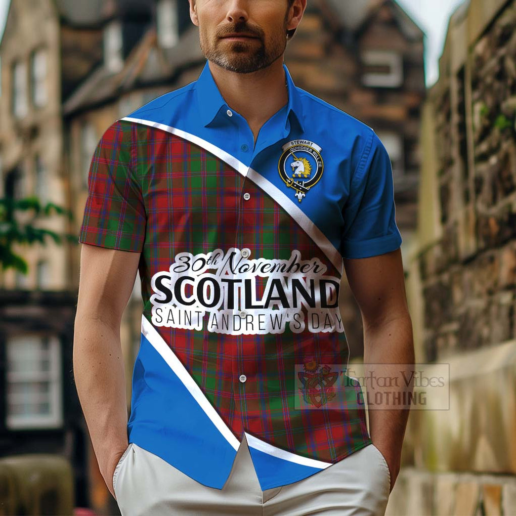 Tartan Vibes Clothing Stewart (Stuart) of Appin Family Crest Tartan Short Sleeve Button Shirt Celebrate Saint Andrew's Day in Style