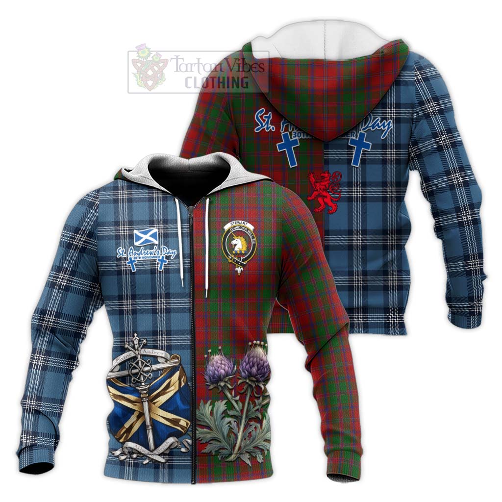 Tartan Vibes Clothing Stewart (Stuart) of Appin Tartan Knitted Hoodie Happy St. Andrew's Day Half Tartan Style