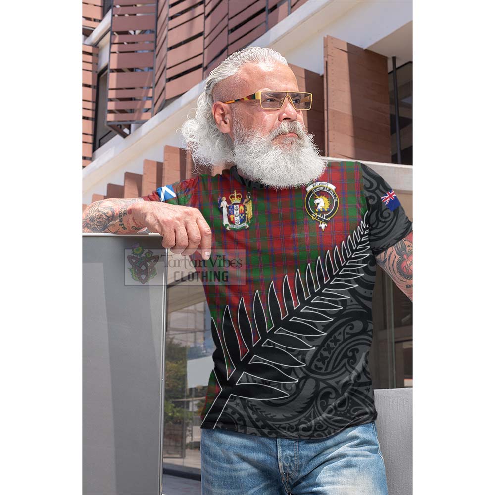 Tartan Vibes Clothing Stewart (Stuart) of Appin Crest Tartan Cotton T-shirt with New Zealand Silver Fern Half Style