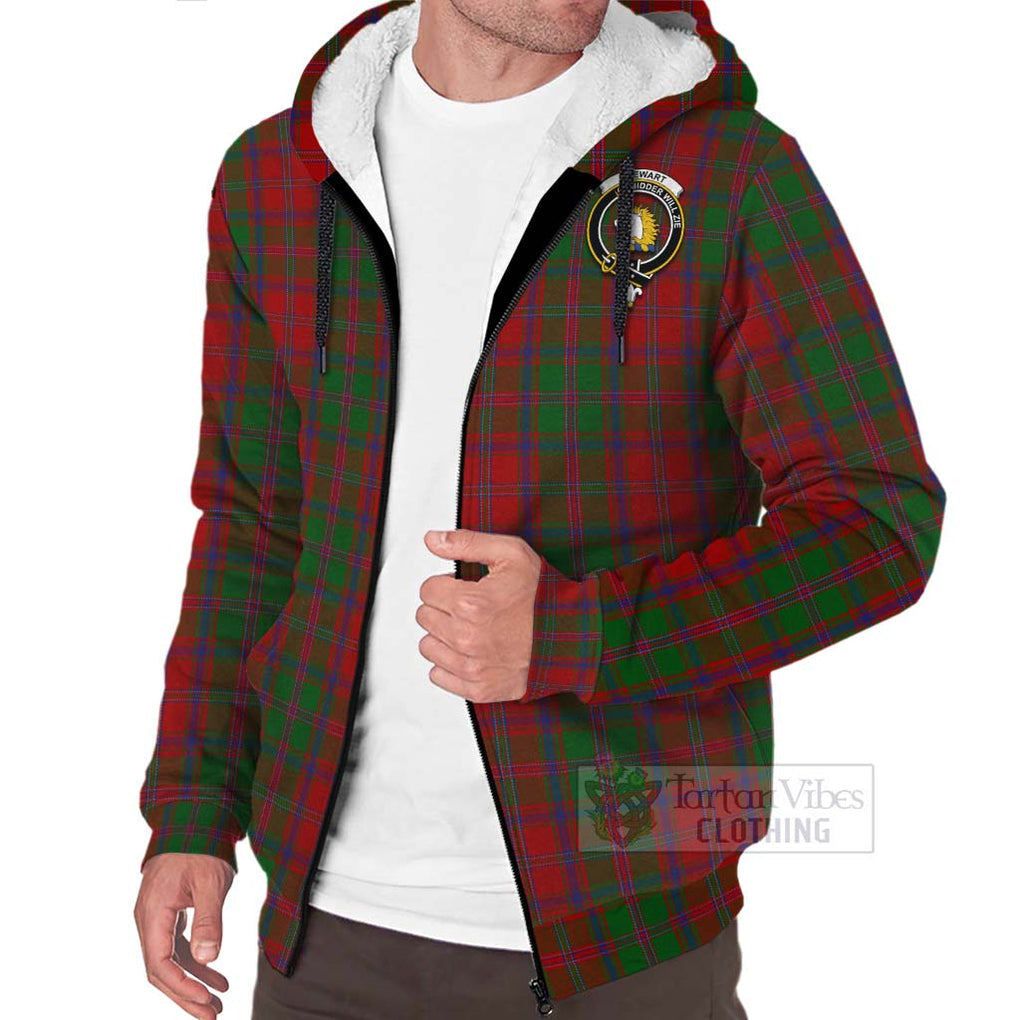 Tartan Vibes Clothing Stewart (Stuart) of Appin Tartan Sherpa Hoodie with Family Crest Celtic Skull Style