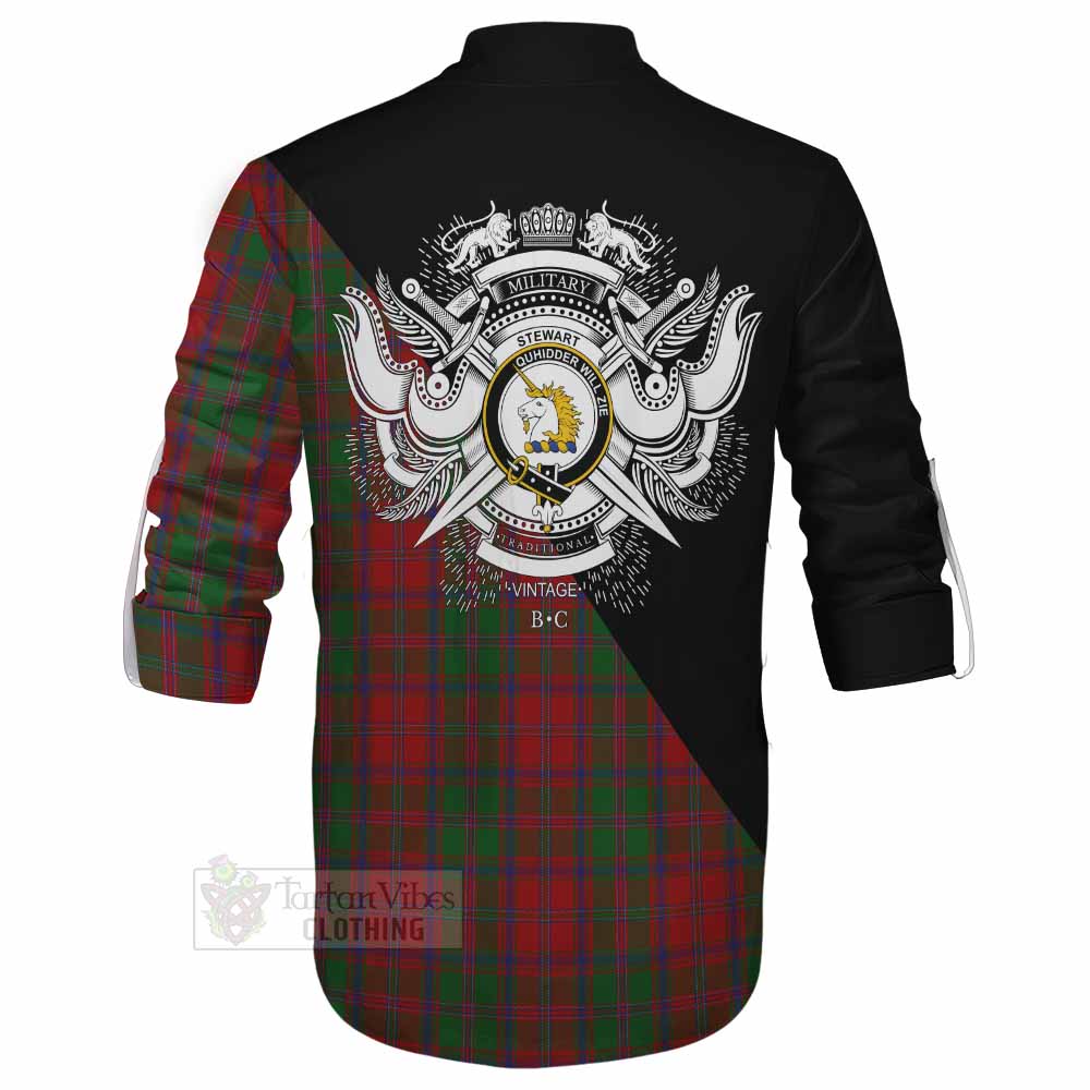 Tartan Vibes Clothing Stewart (Stuart) of Appin Tartan Ghillie Kilt Shirt with Family Crest and Military Logo Style