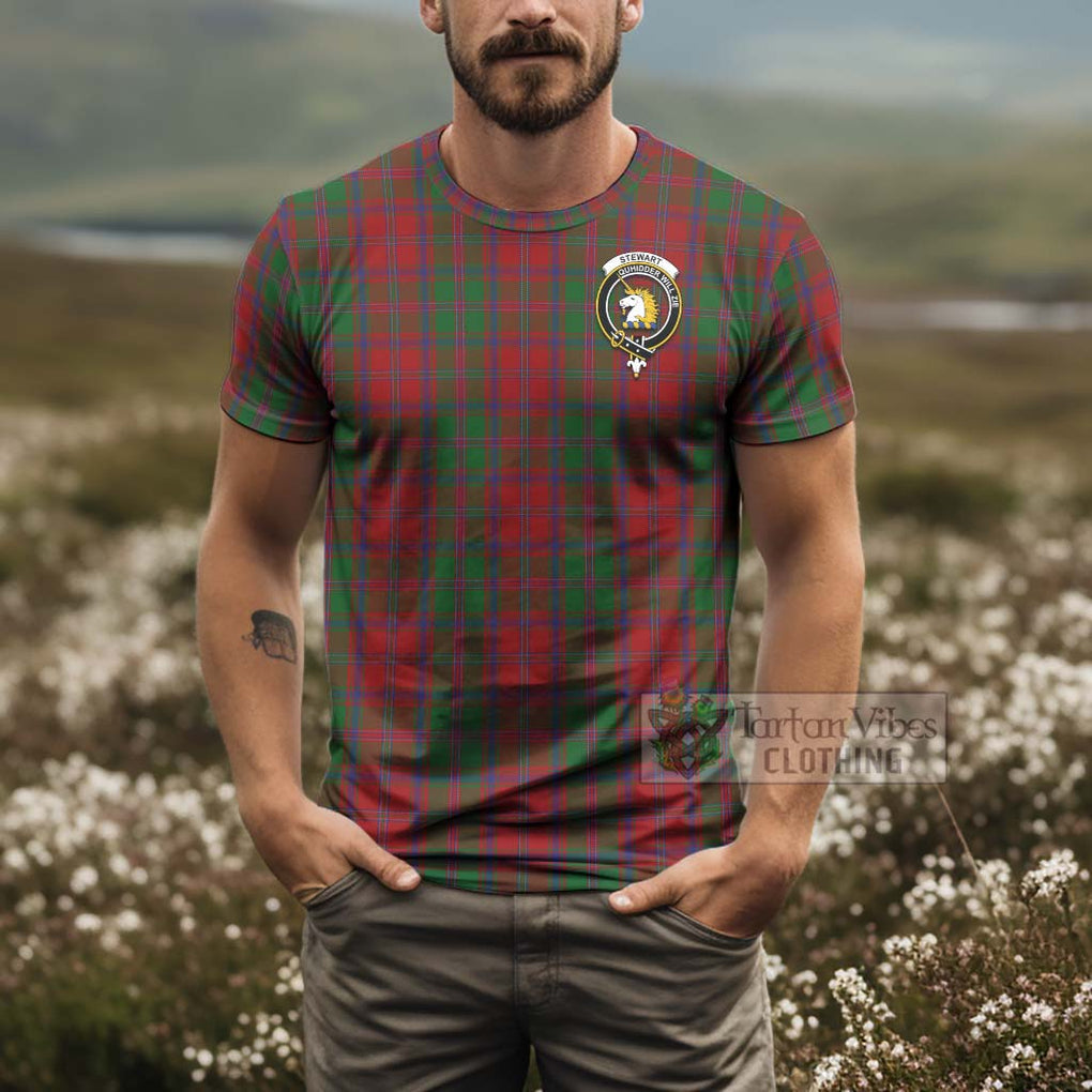 Tartan Vibes Clothing Stewart (Stuart) of Appin Tartan T-Shirt with Family Crest and Bearded Skull Holding Bottles of Whiskey