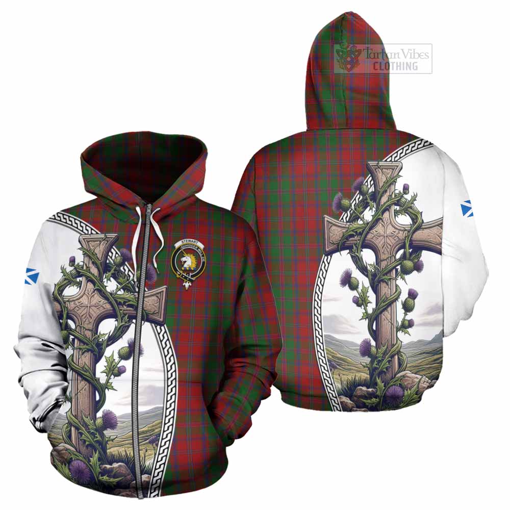 Tartan Vibes Clothing Stewart (Stuart) of Appin Tartan Hoodie with Family Crest and St. Andrew's Cross Accented by Thistle Vines