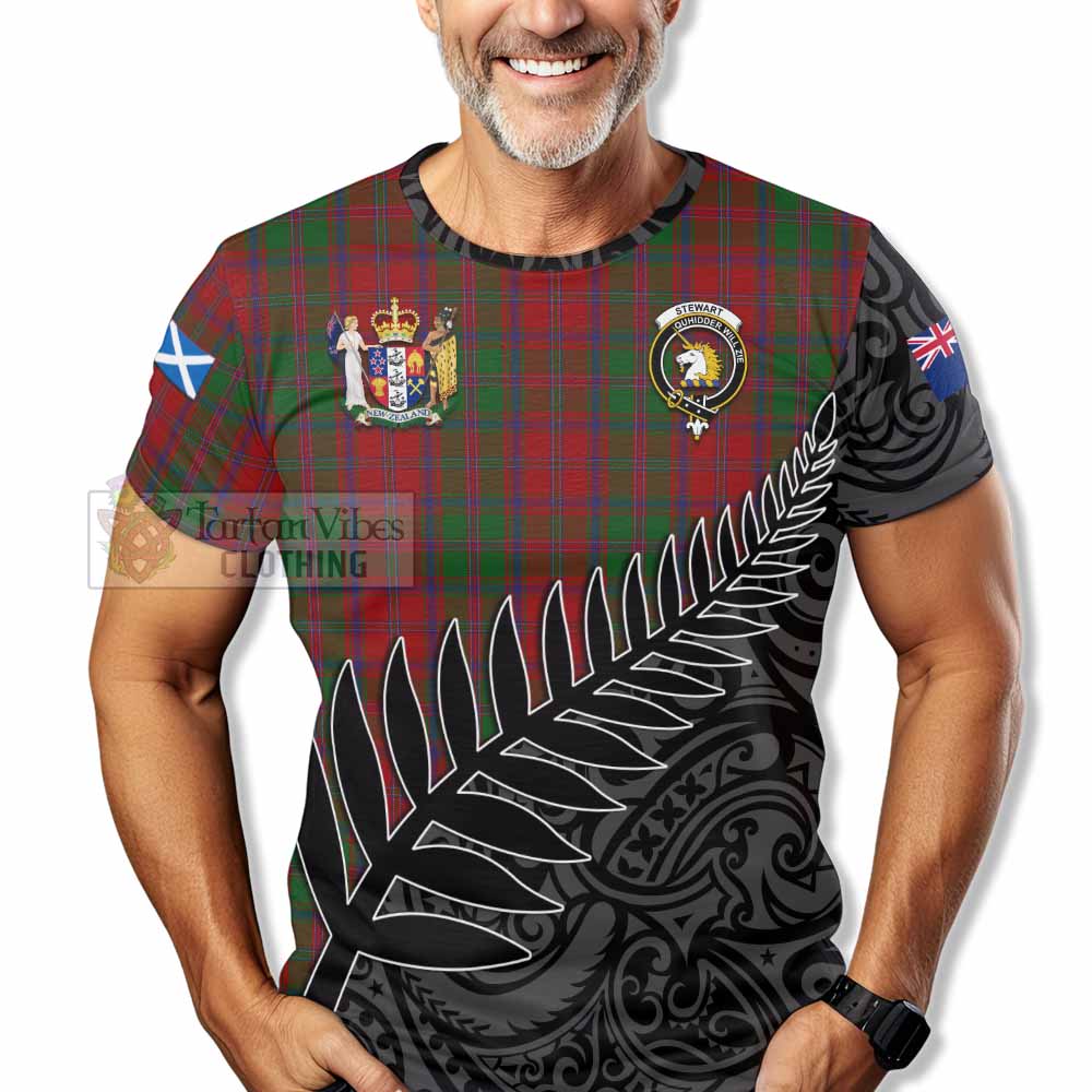 Tartan Vibes Clothing Stewart (Stuart) of Appin Crest Tartan T-Shirt with New Zealand Silver Fern Half Style