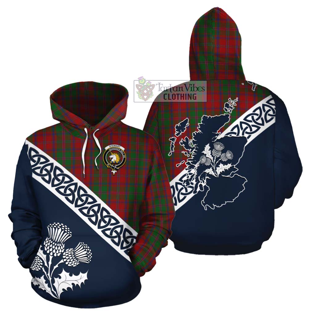 Tartan Vibes Clothing Stewart (Stuart) of Appin Tartan Cotton Hoodie Featuring Thistle and Scotland Map