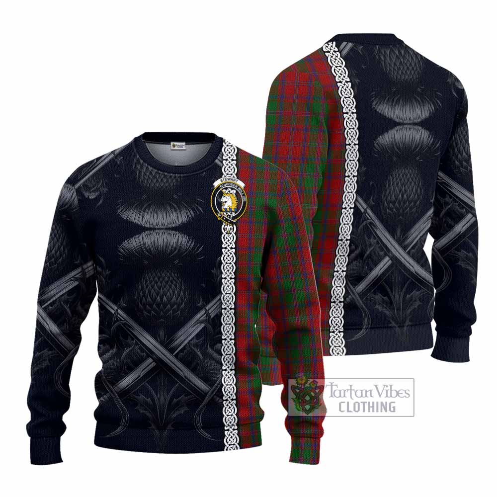 Tartan Vibes Clothing Stewart (Stuart) of Appin Tartan Knitted Sweater with Family Crest Cross Sword Thistle Celtic Vibes