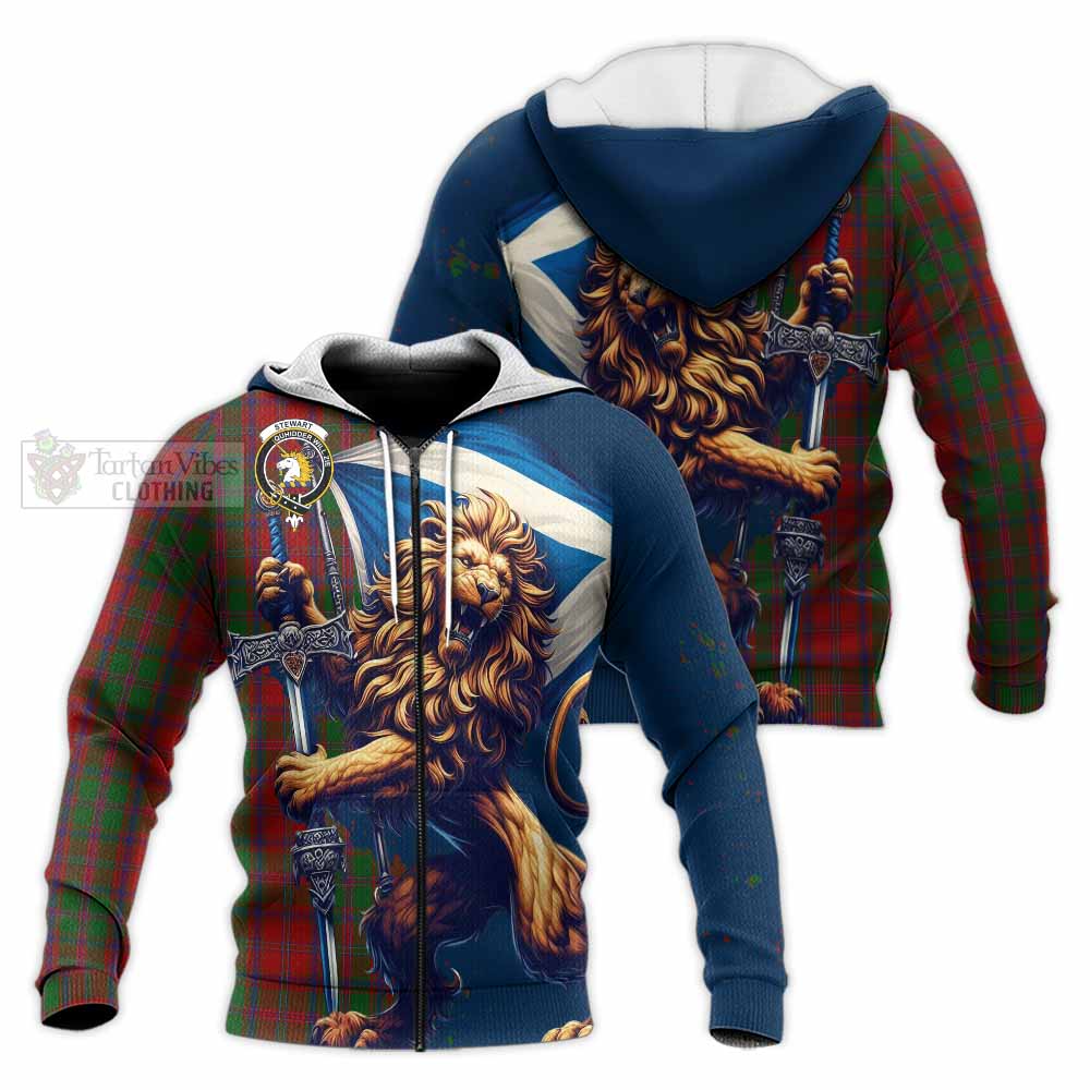 Tartan Vibes Clothing Stewart (Stuart) of Appin Tartan Family Crest Knitted Hoodie with Scottish Majestic Lion