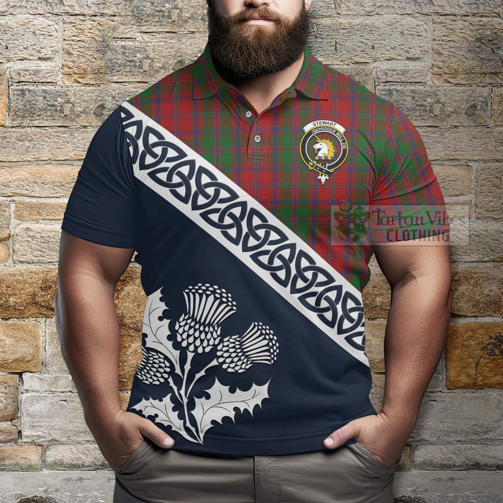 Stewart (Stuart) of Appin Tartan Polo Shirt Featuring Thistle and Scotland Map