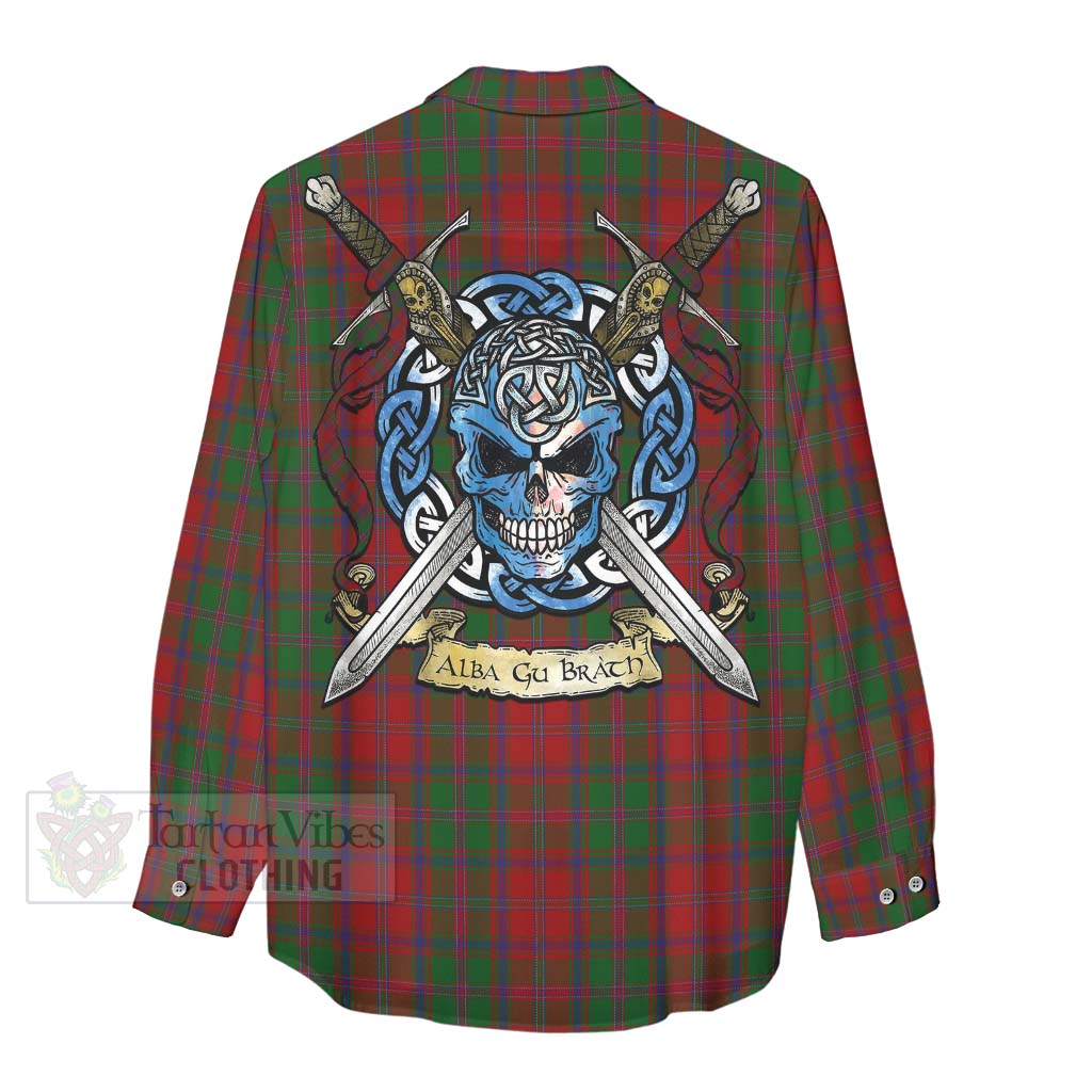 Tartan Vibes Clothing Stewart (Stuart) of Appin Tartan Women's Casual Shirt with Family Crest Celtic Skull Style