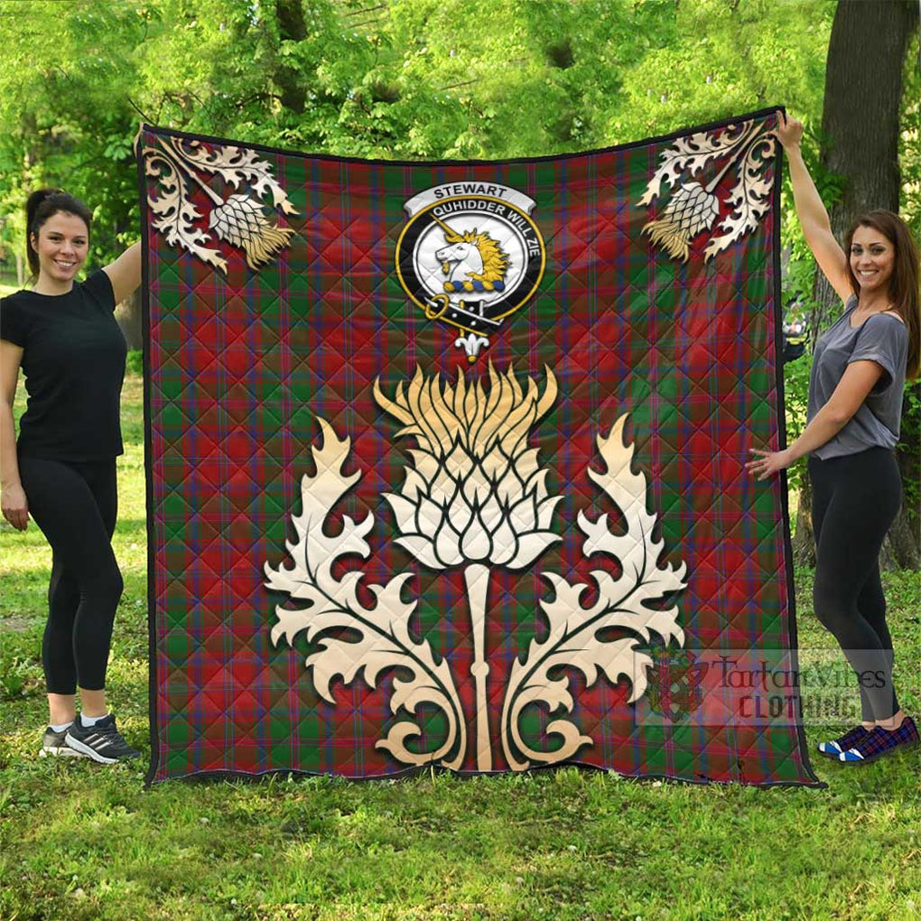 Tartan Vibes Clothing Stewart (Stuart) of Appin Tartan Quilt with Family Crest and Golden Thistle Style