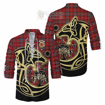 Stewart (Stuart) of Bute Tartan Ghillie Kilt Shirt with Family Crest Celtic Wolf Style