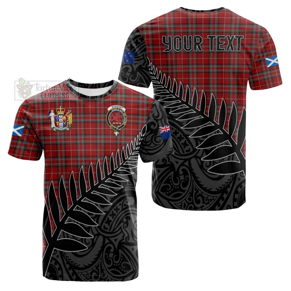 Tartan Vibes Clothing Stewart (Stuart) of Bute Crest Tartan Cotton T-shirt with New Zealand Silver Fern Half Style