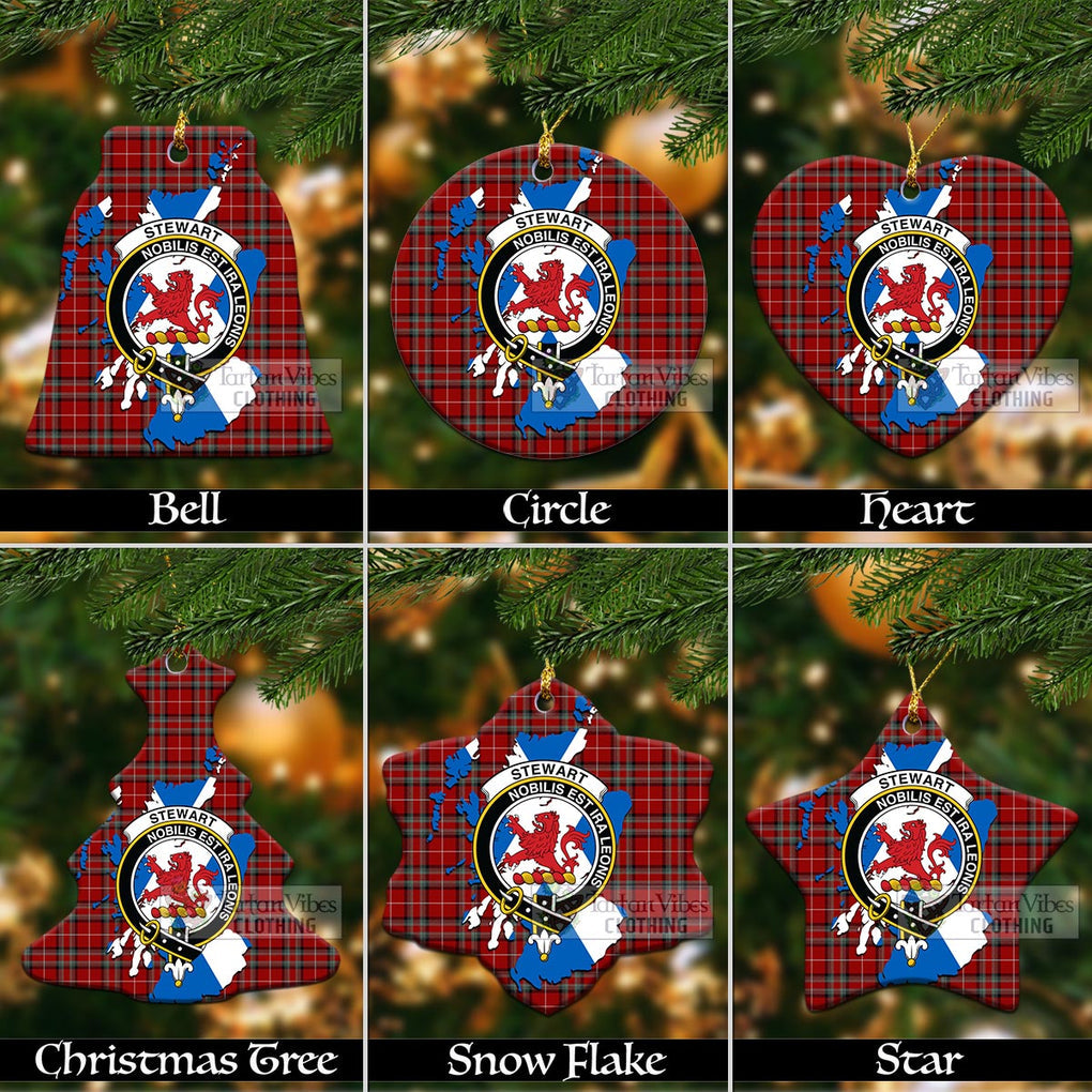 Tartan Vibes Clothing Stewart (Stuart) of Bute Tartan Christmas Ornament with Family Crest and Scotland Map