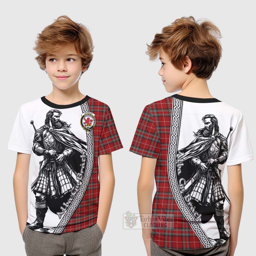 Tartan Vibes Clothing Stewart (Stuart) of Bute Tartan Clan Crest Kid T-Shirt with Highlander Warrior Celtic Style