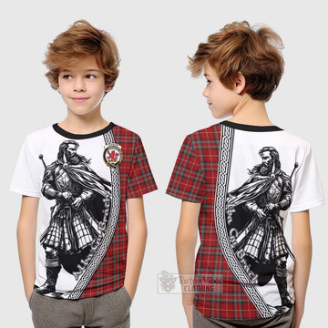 Stewart (Stuart) of Bute Tartan Clan Crest Kid T-Shirt with Highlander Warrior Celtic Style