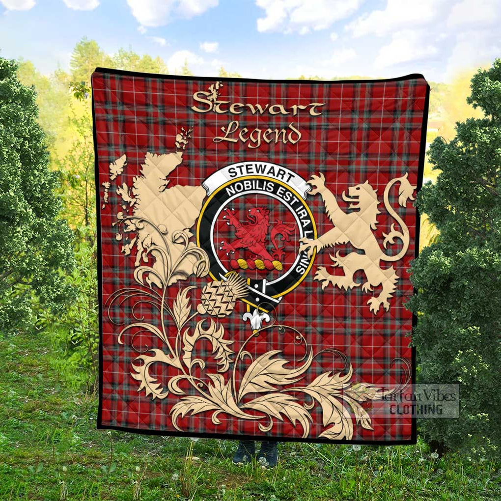 Tartan Vibes Clothing Stewart (Stuart) of Bute Tartan Quilt with Family Crest and Scottish Symbol Style