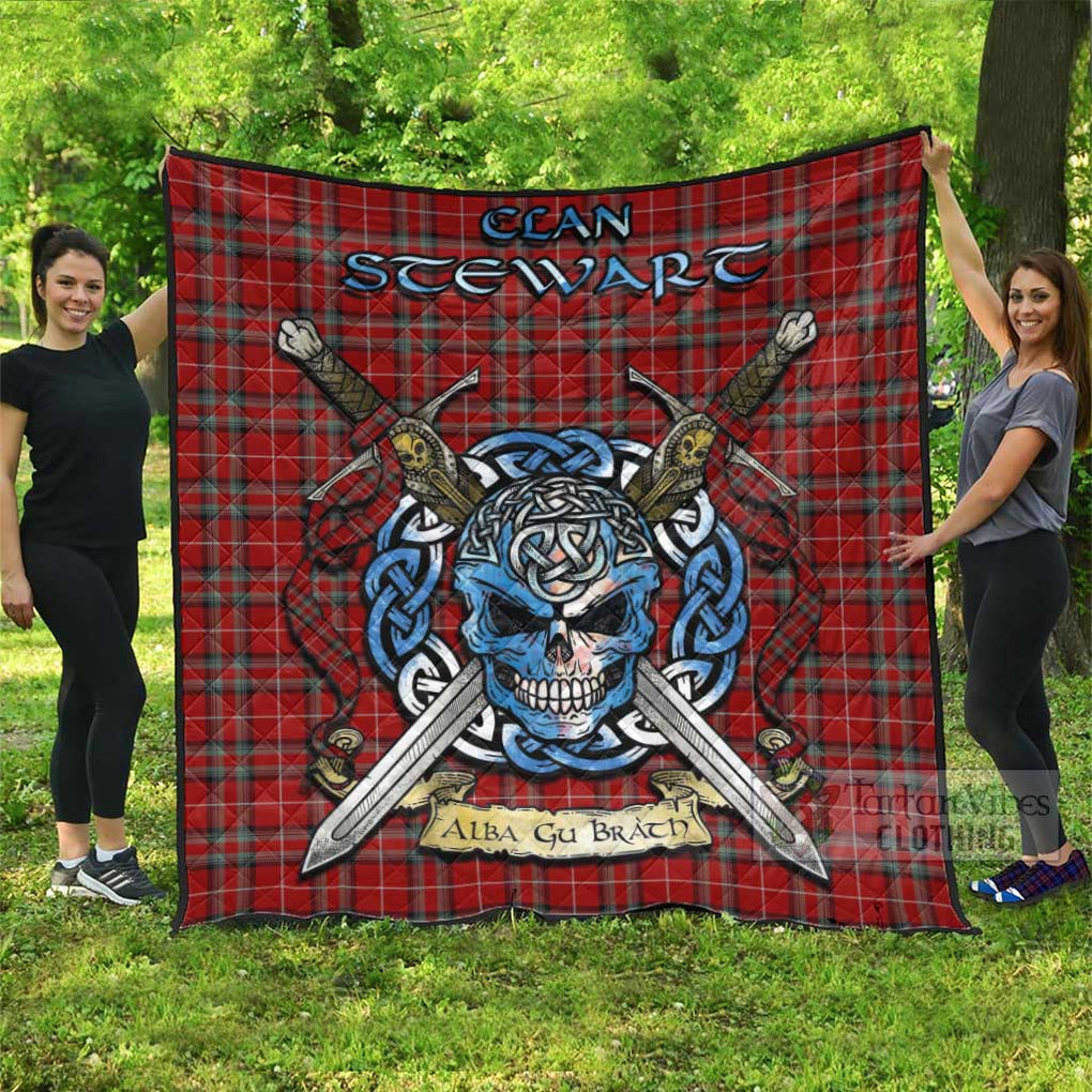 Tartan Vibes Clothing Stewart (Stuart) of Bute Tartan Quilt with Celtic Skull Alba Gu Brath Style