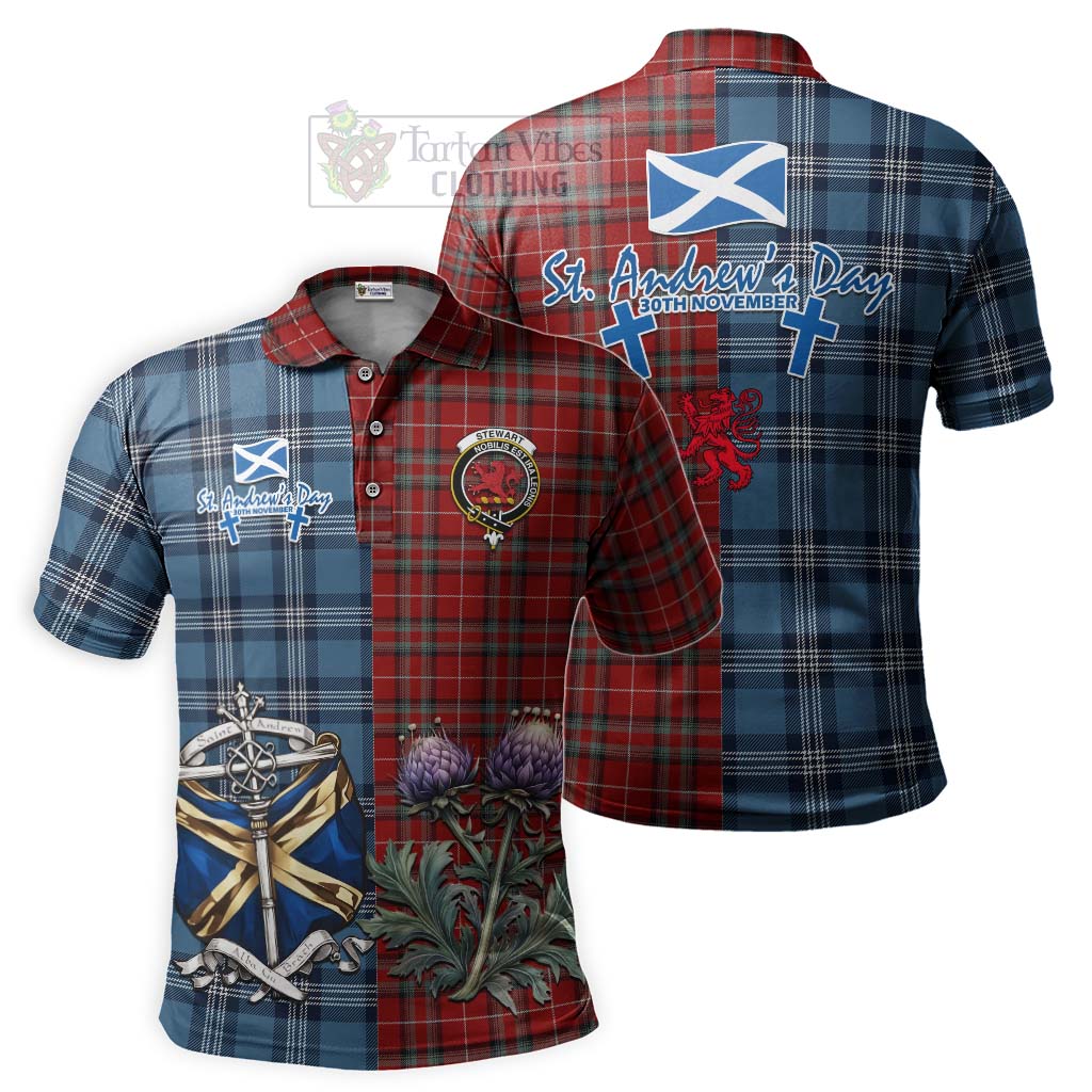 Tartan Vibes Clothing Stewart (Stuart) of Bute Tartan Polo Shirt Happy St. Andrew's Day Half Tartan Style