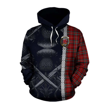 Stewart (Stuart) of Bute Tartan Cotton Hoodie with Family Crest Cross Sword Thistle Celtic Vibes