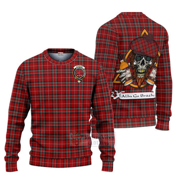 Stewart (Stuart) of Bute Tartan Ugly Sweater with Family Crest and Bearded Skull Holding Bottles of Whiskey