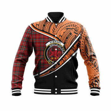 Stewart (Stuart) of Bute Crest Tartan Baseball Jacket with Polynesian Vibes Style - Orange Version