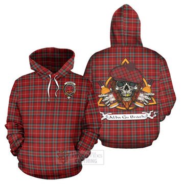 Stewart (Stuart) of Bute Tartan Hoodie with Family Crest and Bearded Skull Holding Bottles of Whiskey