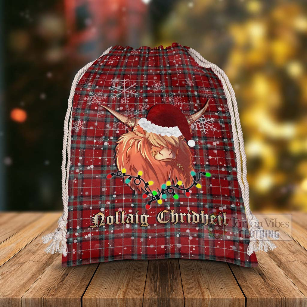 Tartan Vibes Clothing Stewart (Stuart) of Bute Tartan Christmas Santa's Bag with Highland Cow