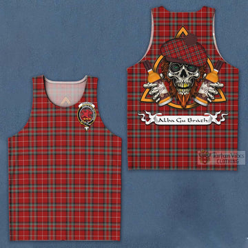 Stewart (Stuart) of Bute Tartan Men's Tank Top with Family Crest and Bearded Skull Holding Bottles of Whiskey