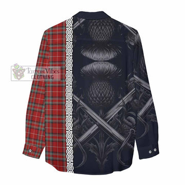 Stewart (Stuart) of Bute Tartan Women's Casual Shirt with Family Crest Cross Sword Thistle Celtic Vibes