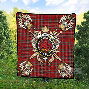 Stewart (Stuart) of Bute Tartan Quilt with Family Crest and Scottish Golden Courage Shield