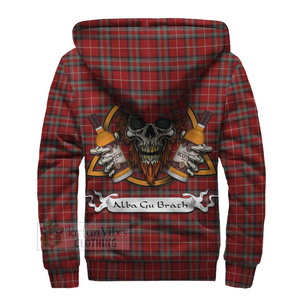 Tartan Vibes Clothing Stewart (Stuart) of Bute Tartan Sherpa Hoodie with Family Crest and Bearded Skull Holding Bottles of Whiskey