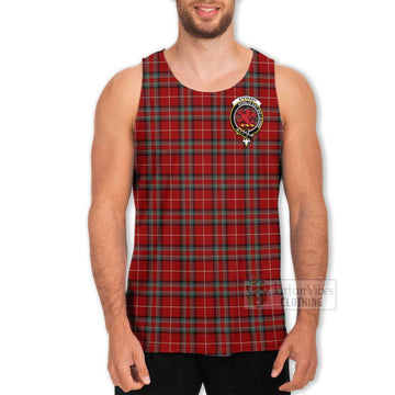 Stewart (Stuart) of Bute Tartan Men's Tank Top with Family Crest and Bearded Skull Holding Bottles of Whiskey