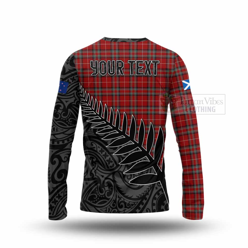 Tartan Vibes Clothing Stewart (Stuart) of Bute Crest Tartan Long Sleeve T-Shirt with New Zealand Silver Fern Half Style