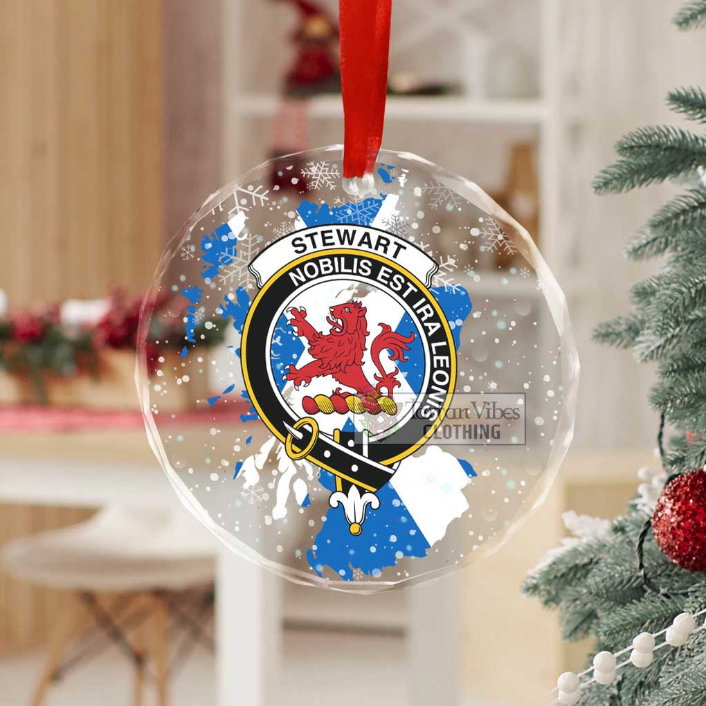 Tartan Vibes Clothing Stewart (Stuart) of Bute Clan Crest Christmas Glass Ornament with Scotland Map