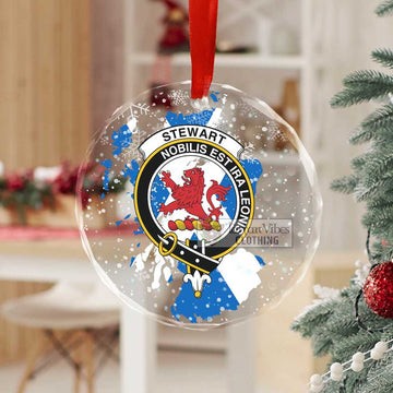 Stewart (Stuart) of Bute Clan Crest Christmas Glass Ornament with Scotland Map