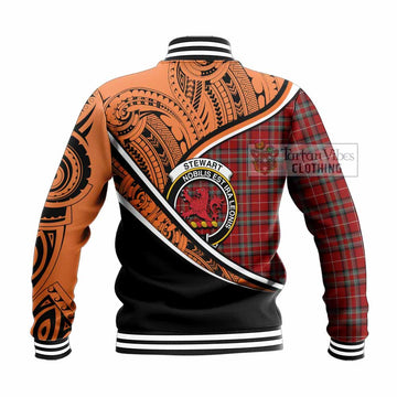 Stewart (Stuart) of Bute Crest Tartan Baseball Jacket with Polynesian Vibes Style - Orange Version