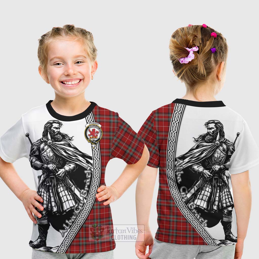 Tartan Vibes Clothing Stewart (Stuart) of Bute Tartan Clan Crest Kid T-Shirt with Highlander Warrior Celtic Style