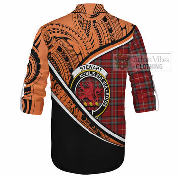 Stewart (Stuart) of Bute Crest Tartan Ghillie Kilt Shirt with Polynesian Vibes Style - Orange Version