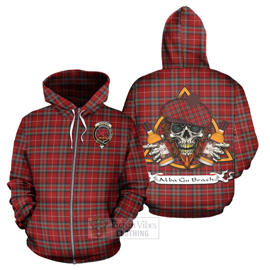 Tartan Vibes Clothing Stewart (Stuart) of Bute Tartan Hoodie with Family Crest and Bearded Skull Holding Bottles of Whiskey