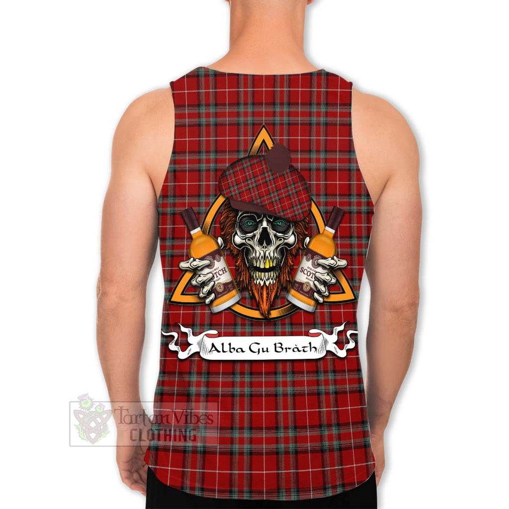 Tartan Vibes Clothing Stewart (Stuart) of Bute Tartan Men's Tank Top with Family Crest and Bearded Skull Holding Bottles of Whiskey