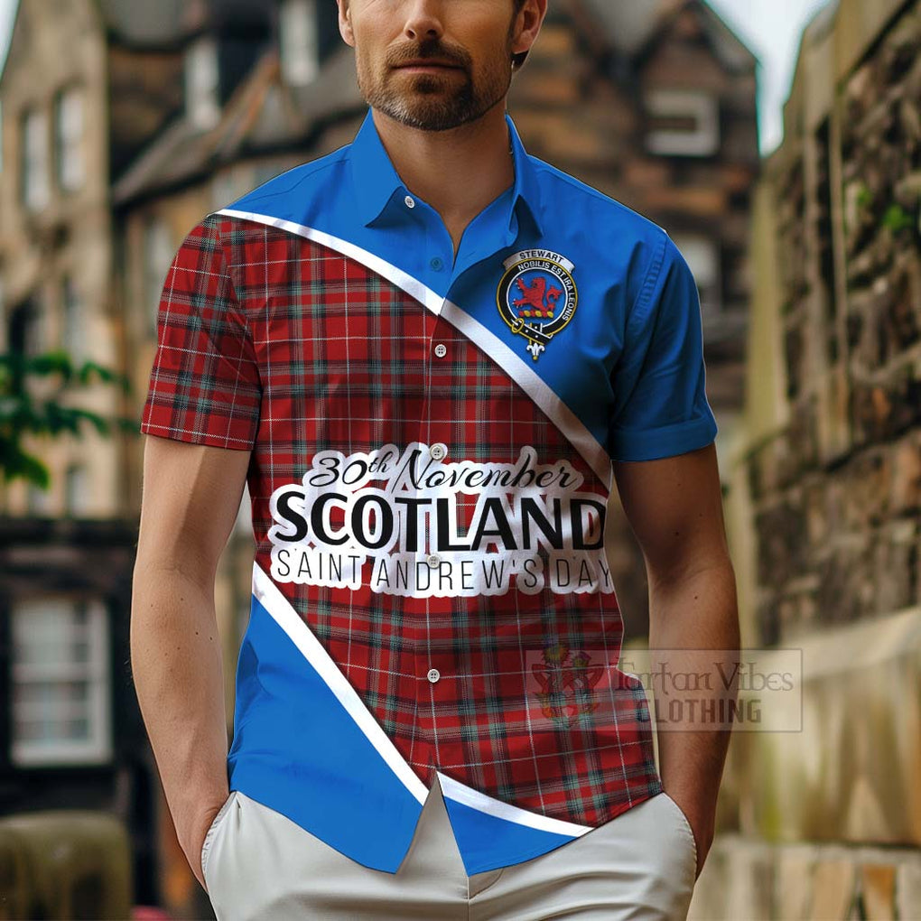 Tartan Vibes Clothing Stewart (Stuart) of Bute Family Crest Tartan Short Sleeve Button Shirt Celebrate Saint Andrew's Day in Style