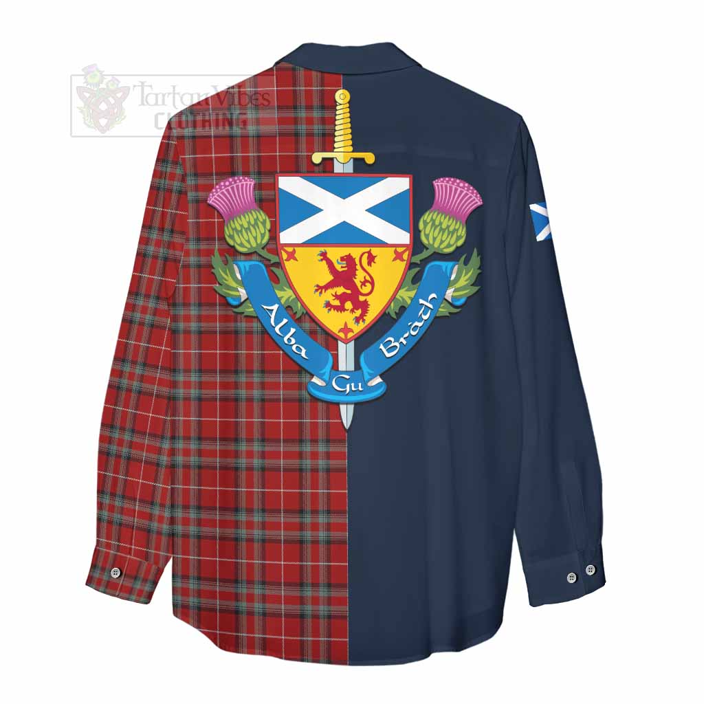 Tartan Vibes Clothing Stewart (Stuart) of Bute Tartan Women's Casual Shirt Alba with Scottish Lion Royal Arm Half Style